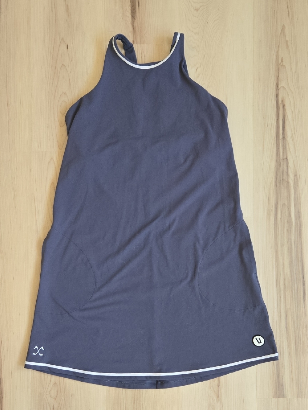 Vuori Azure Athletic Tank Dress with White Trim
